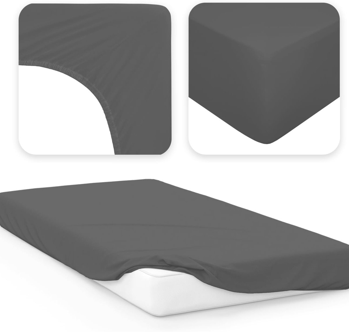 Hoeslaken 140x200 cm Jersey Katoen Antraciet – Elastisch Hoeslaken voor Matras tot 25 cm – Ademend & Kreukvrij – Oeko-Tex – Pauwhome