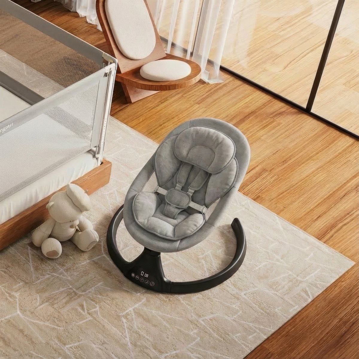 3Babies Elektrische Babyschommel – Grijs en Zwart thumbnail 4