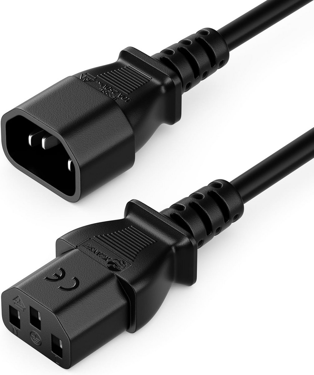 15m Verlengkabel Koudapparaat IEC C13 naar C14 Stroomkabel voor PC, Monitor, Printer