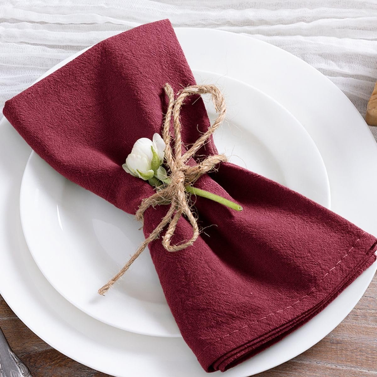 Set van 8 Bordeauxrode Linnen Servetten - Rustiek en Wasbaar - 43x43 cm