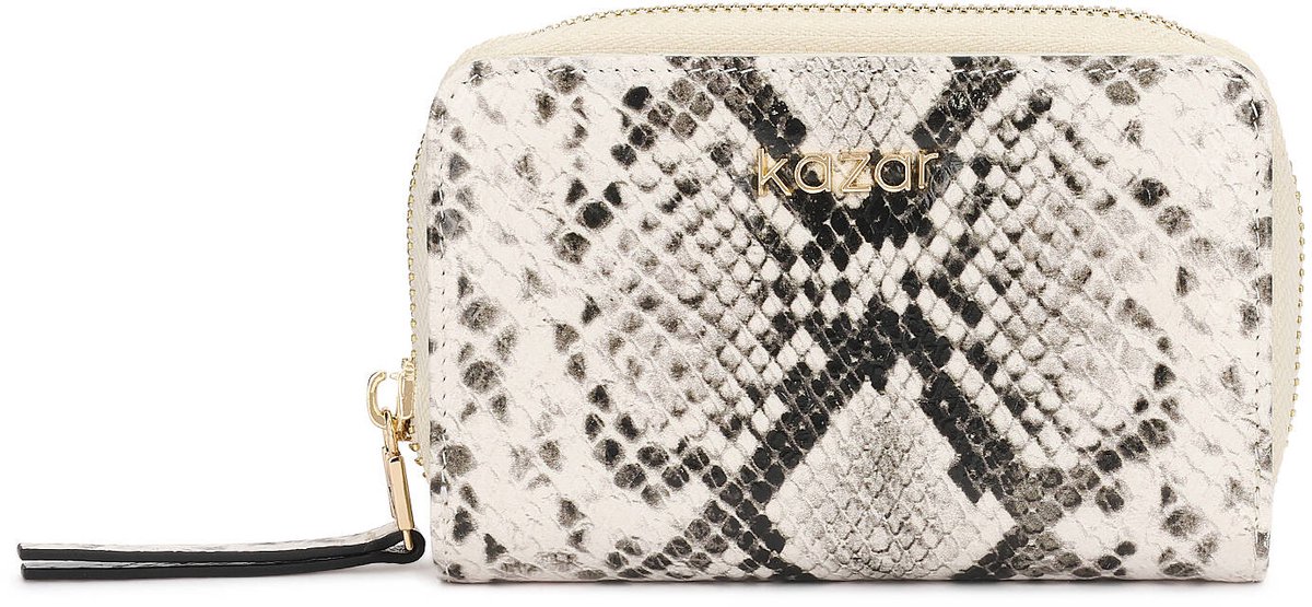 Snake motif embossed leather wallet with zipper pocket