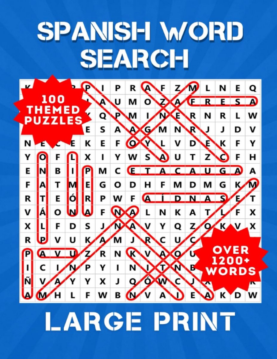 Grote Letter Spaans Woordzoeker: 100+ Puzzels en Oplossingen voor Volwassenen en Senioren