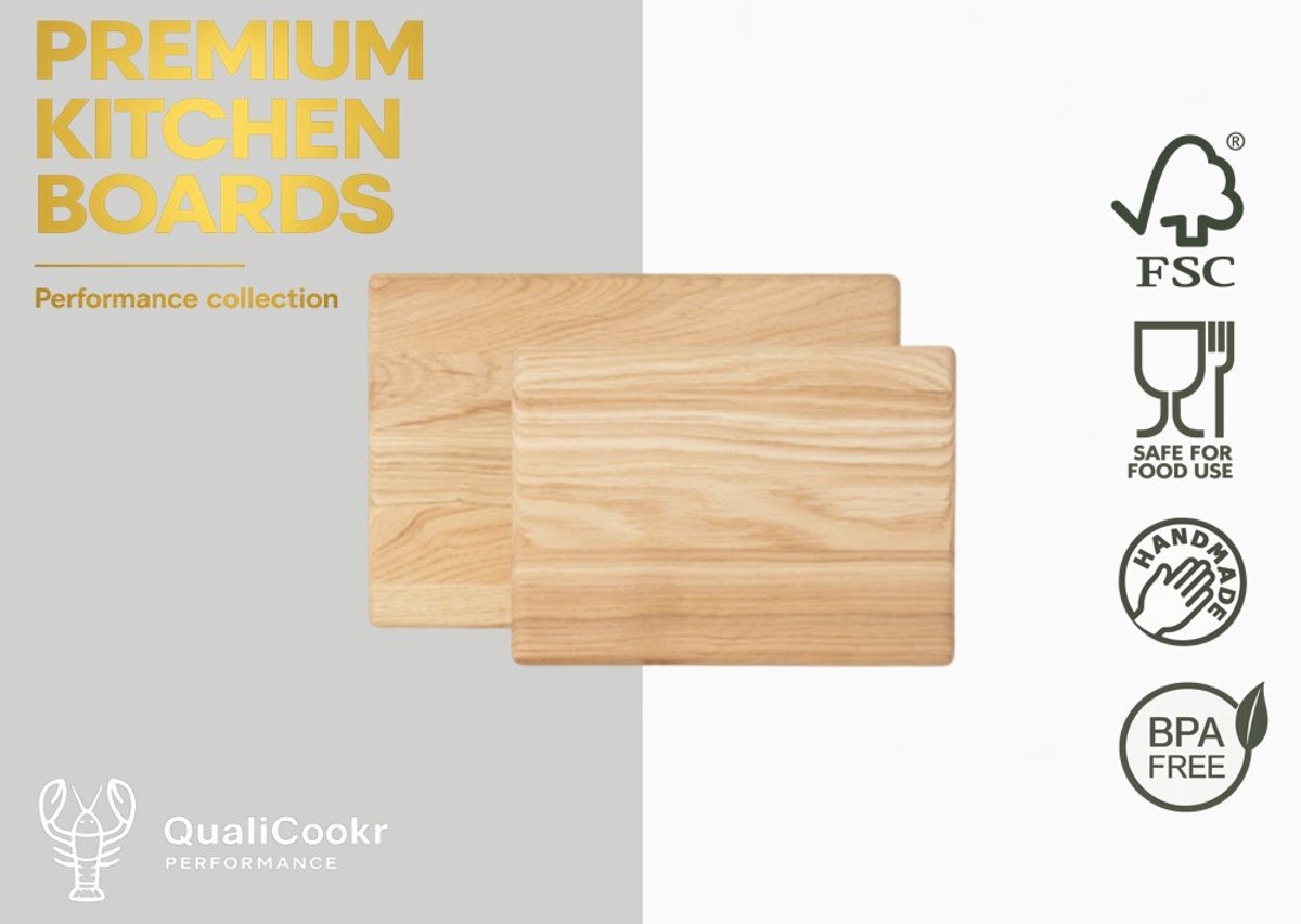 QualiCookr | Eiken Serveerboard Set (2pcs) | Borrelplank | Kaasplank | Tapasplank | Serveerplank | Hapjesplank | Snijplank