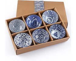 6 Keramiek kommen - Blauw-Wit - Japans - Chinees - kommen - set - schaaltjes - kommetjes -…