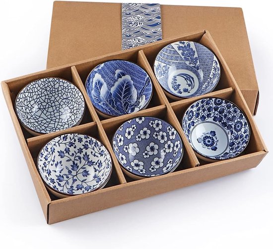 MamboCat AHOI Set van 6 taartborden, blauw-witte porseleinen ontbijtborden met nautische motieven, voor 6 personen, kleine borden voor salade, dessert, fingerfood enz
