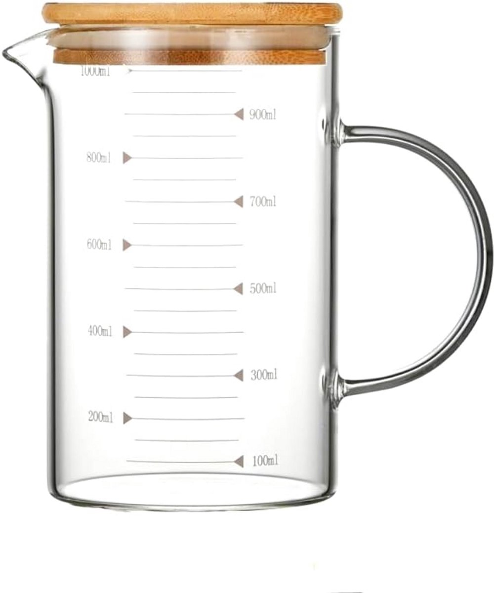 Grote Glazen Beker 500 ml met Bamboe Deksel - Hittebestendig Drinkglas met Hendel