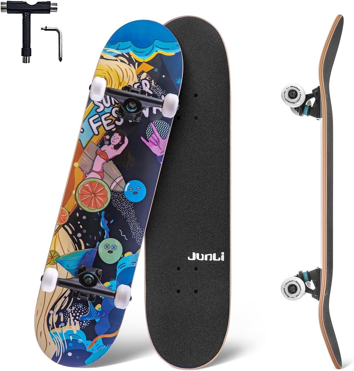 Complete Skateboard 32 Inch voor Beginners en Gevorderden - Dubbel Kicktail Houten Skateboard