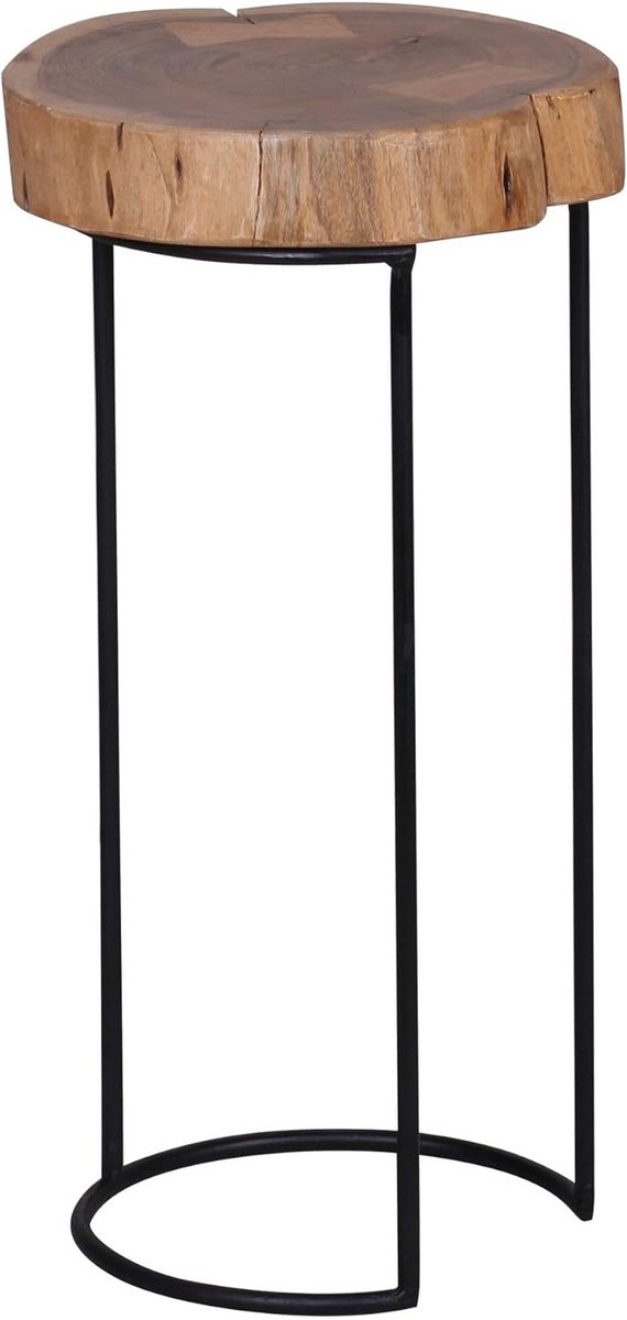 Massief Houten Bijzettafel Acacia Boomstam Design met Zwarte Metalen Poten