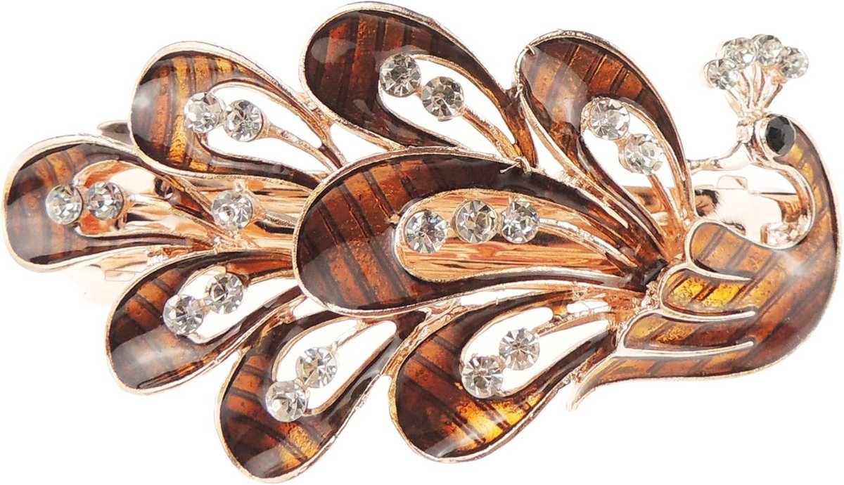 Dames Haarspeld Vintage Goudkleurig Pauw Clip Grote Metalen 8cm Avondaccessoire
