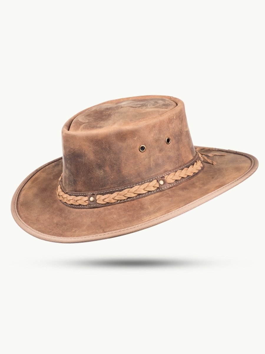 Leren hoed opvouwbaar Squashy Bronco Barmah tan (lichtbruin) maat S