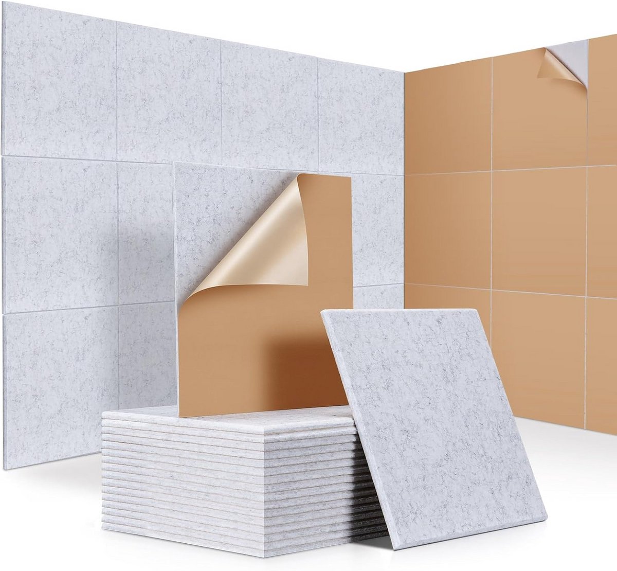 Akoestische Panelen Vierkant Grijs Geluidsisolatie Absorptie 30x30 cm Set van 18