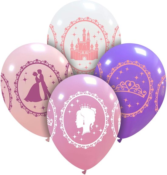 Prinsess ballonnen latex 30 cm – mix roze/lavendel/wit – 6 stuks – geschikt voor helium&lucht