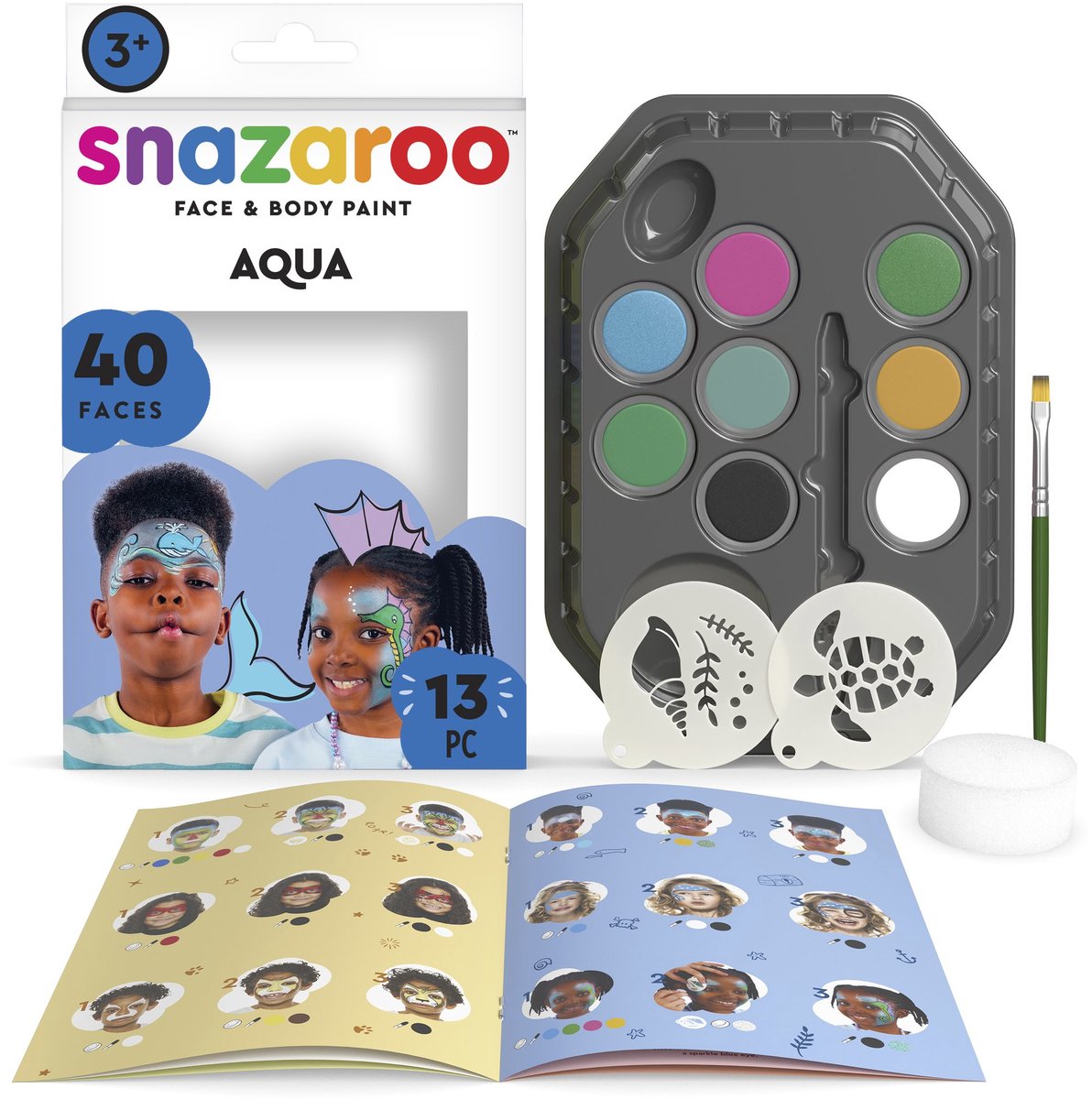 Snazaroo 1172191 Ocean & Underwater Face Paint Kit – Kinder Schminke – Aqua Schminke Set met Stencils – 13-delig, Hypoallergeen