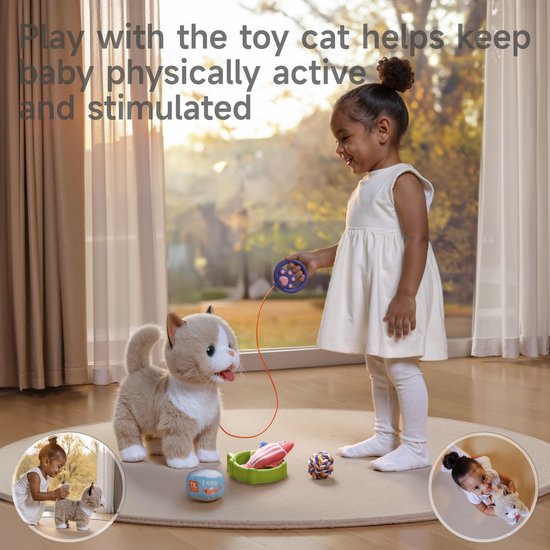 Interactieve Pluche Kat met Afstandsbediening - Wandelende Speelgoedkat voor Kinderen - Loopt, Miauwt en Kwispelt - Elektrisch Huisdier met Accessoires - Zacht Knuffeldier Cadeau van Merkloos — afbeelding 2