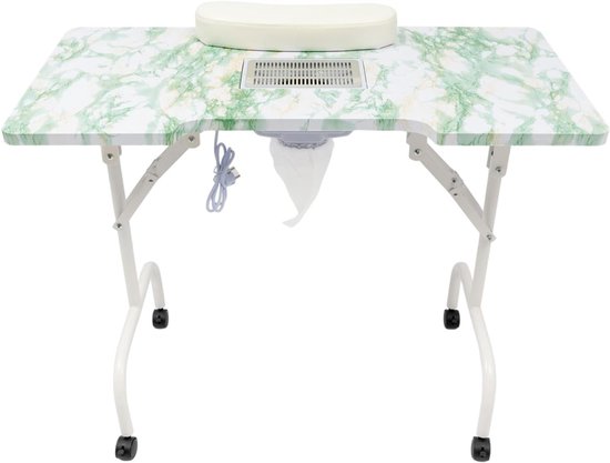 Aura® Manicure Tafel met Afzuiging – Nageltafel – Bureau – Op Wieltjes – Met 3 Stofzuigerzakken – Opvouwbaar – Met Draagtas – Groen - ‎48cm x 95cm x 72cm