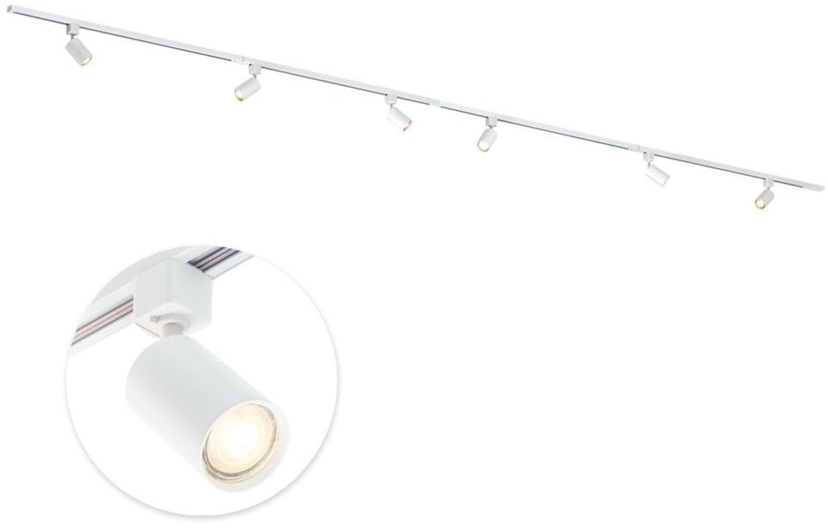Qub Focus Railverlichting - Wit - 400 cm - I-Vorm - 6x GU10 Spots - Dimbaar - Complete Set