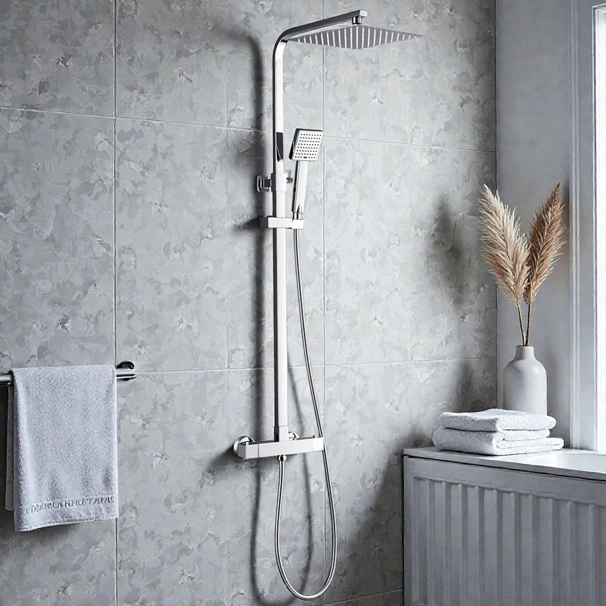 DERW Thermostatische Douchekraan - Hartafstand 15 CM - 38℃ Thermostatische - Inclusief koppelingen - Zwart