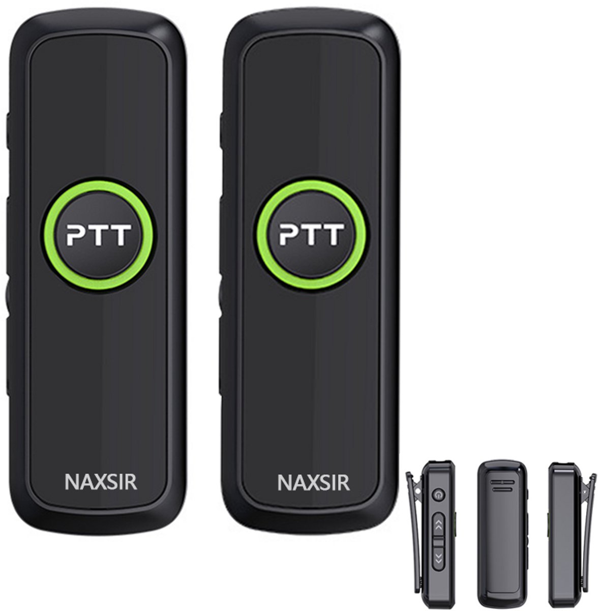 NAXSIR Bluetooth-walkietalkie (voor twee personen), dasspeld en draadloze oortelefoon met oorhaak, walkietalkie, twee sets