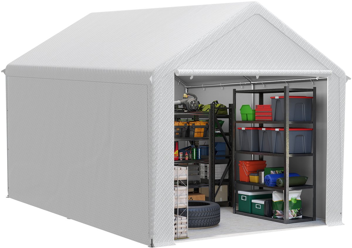 Aufun Opslagtent 3x4m - Wit Warenhuistent - Met Oprolbaar Raam Voor Waren & Voorraad