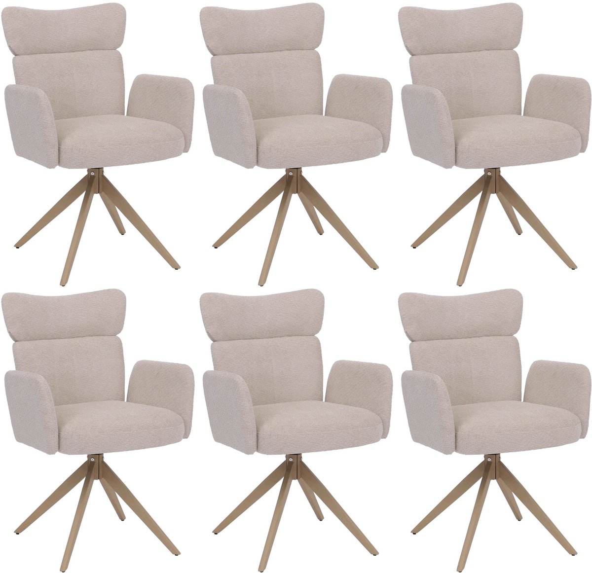 Set van 6 eetkamerstoelen MCW-N11, draaibare stoel met automatische terugkeerfunctie, bouclé-stof 350 g/m², Oeko-Tex ~ beige, poten met houtlook
