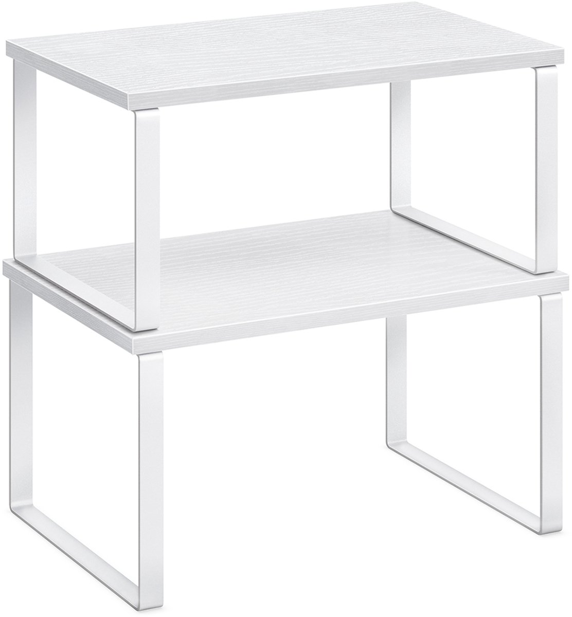 Set van 2 kastplankorganizers – Metaal en bewerkt hout – Wolkenwit en Sneeuwwit – Uitbreidbaar en stapelbaar