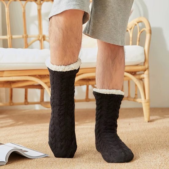 Thermische Herensokken - Winter Warme Antislip Pantoffelsokken - Verdikt Katoen en Fluweel - Marineblauw - Zachte Thuis Slaap Sokken - Korte Vloersokken - Comfortabele Huissokken met Antislip Zool van Merkloos — afbeelding 3