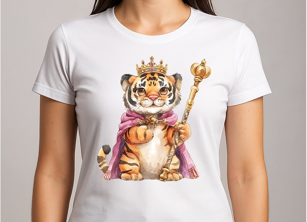 Baby Tiger Queen - T Shirt - CuteStyle - KawaiiArt - CozyVibes - CoffeeLover - MorningVibes - Gift - CuteDesign - CozyLeven - KoffieLiefhebber - QueenVibes - Cadeau