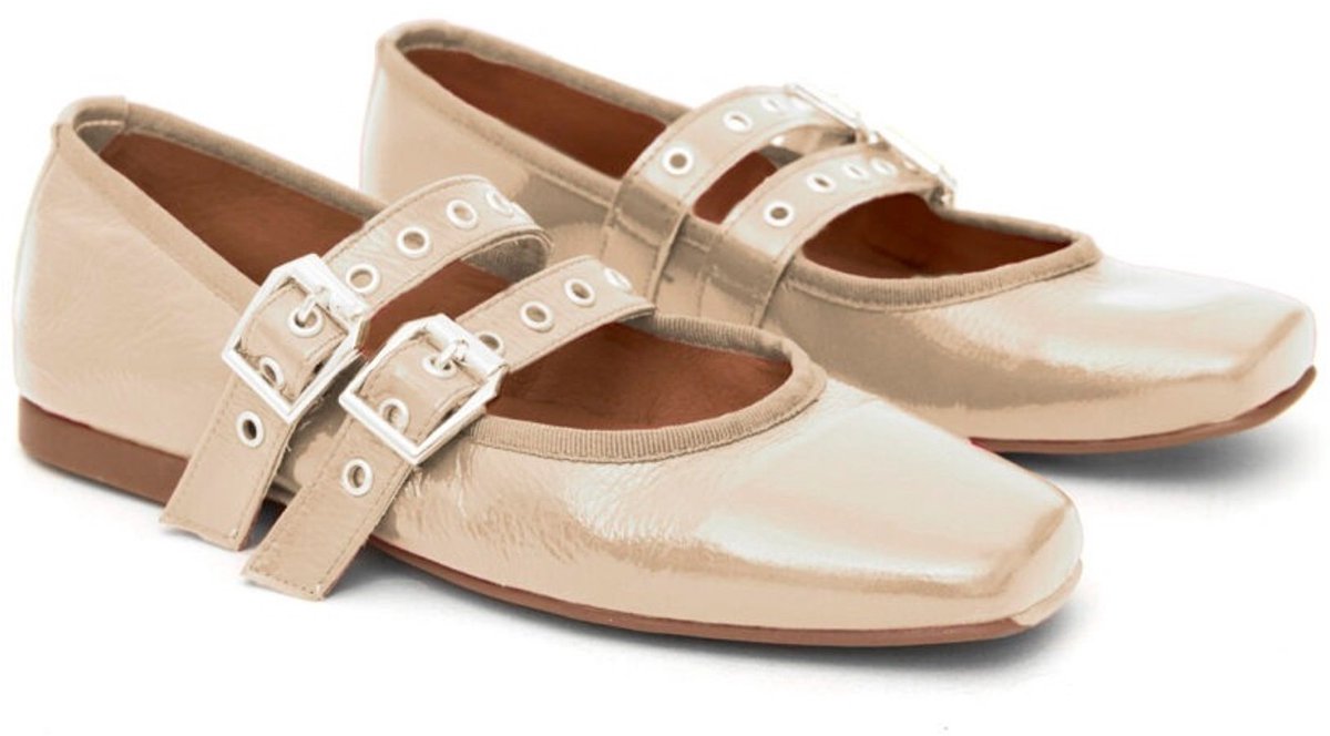 Elegante Beige leren Mary Jane ballerina's