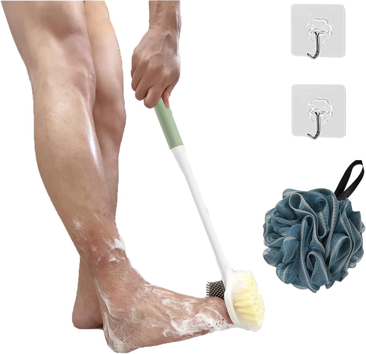 Voetenborstel Lange Steel - Siliconen Reiniging & Massage voor Douche en Bad