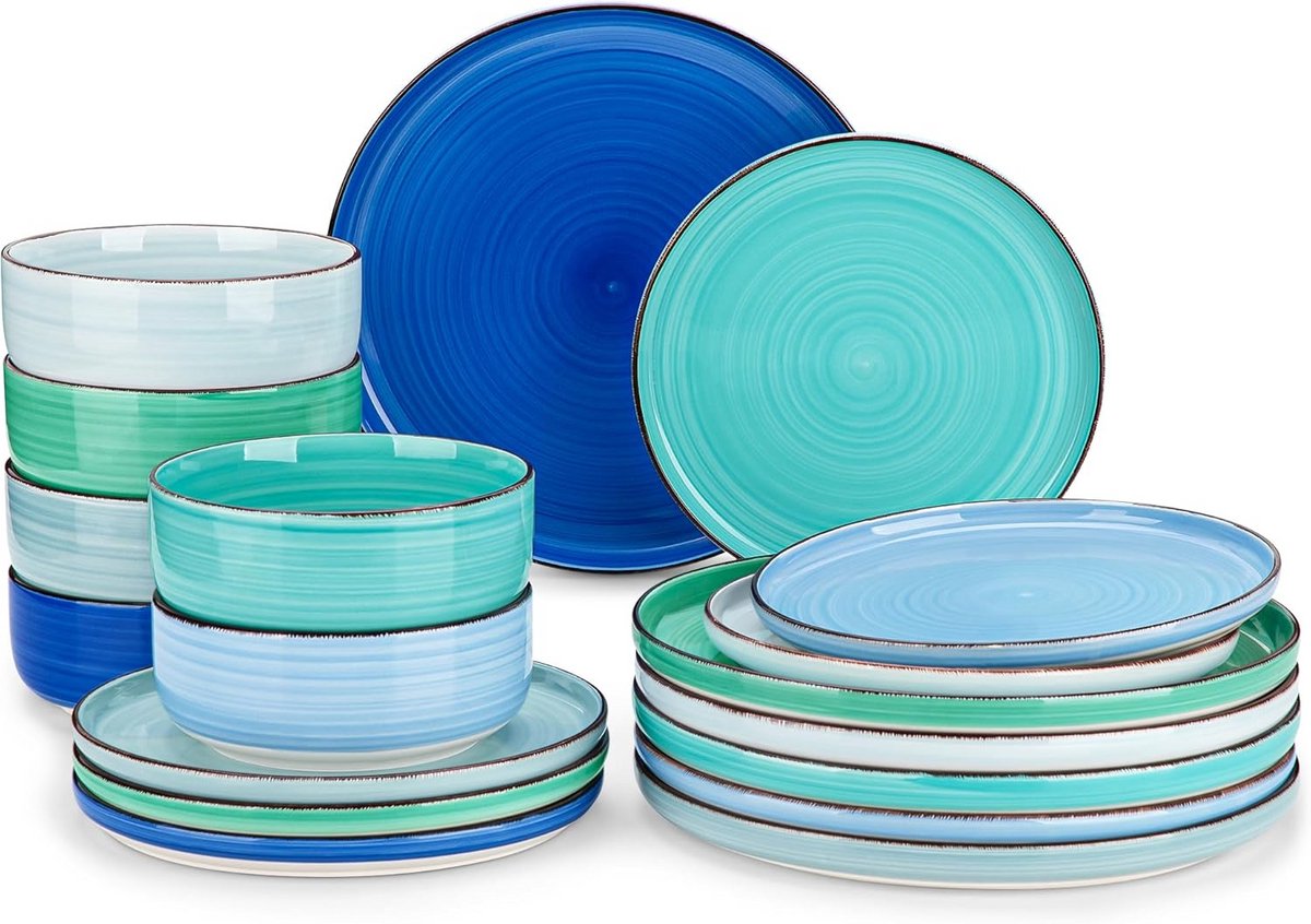 Aardewerk Tafelservies Set voor 6 personen - 18-delig Blauw