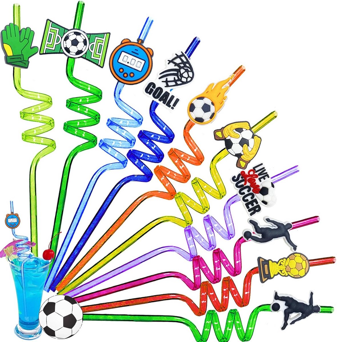 10 Herbruikbare Voetbal Rietjes voor Kinderfeestjes en Decoratie