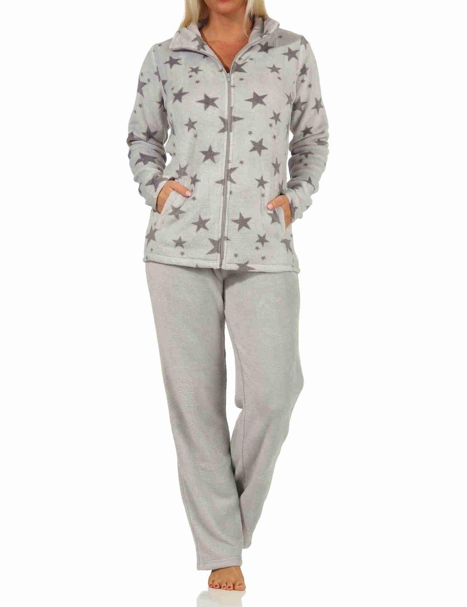 Normann Dames Coralfleece Homewear Loungewear met sterren als motief - 202 216 97 961 grau