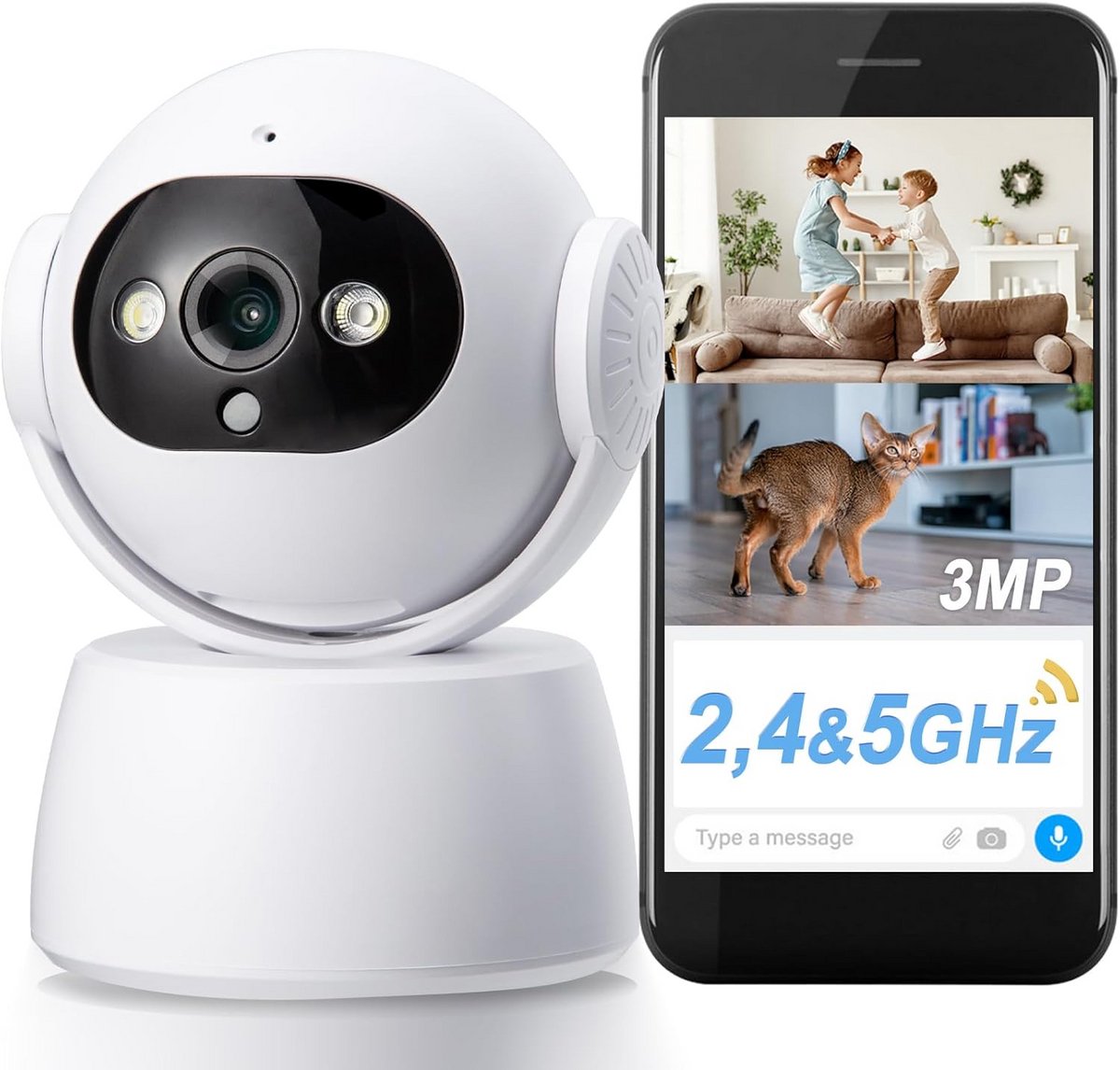 360° Binnen Beveiligingscamera WiFi met Nachtzicht en Bewegingsdetectie voor Huis en Huisdier