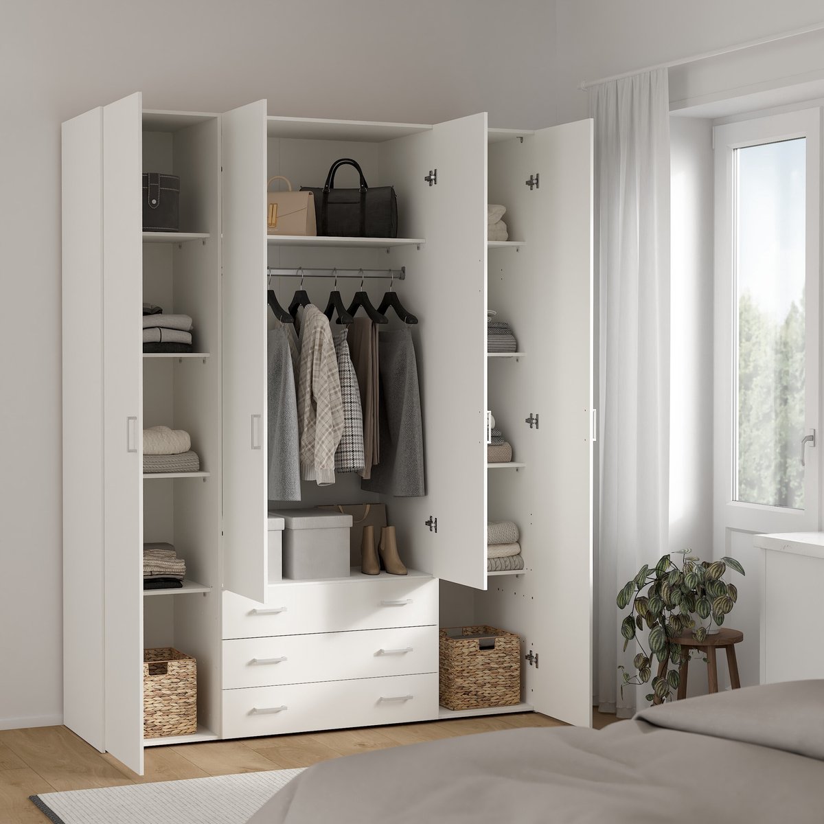 Kledingkast Harper Wit - Ruime Kast met Lades, Legplanken & Roede