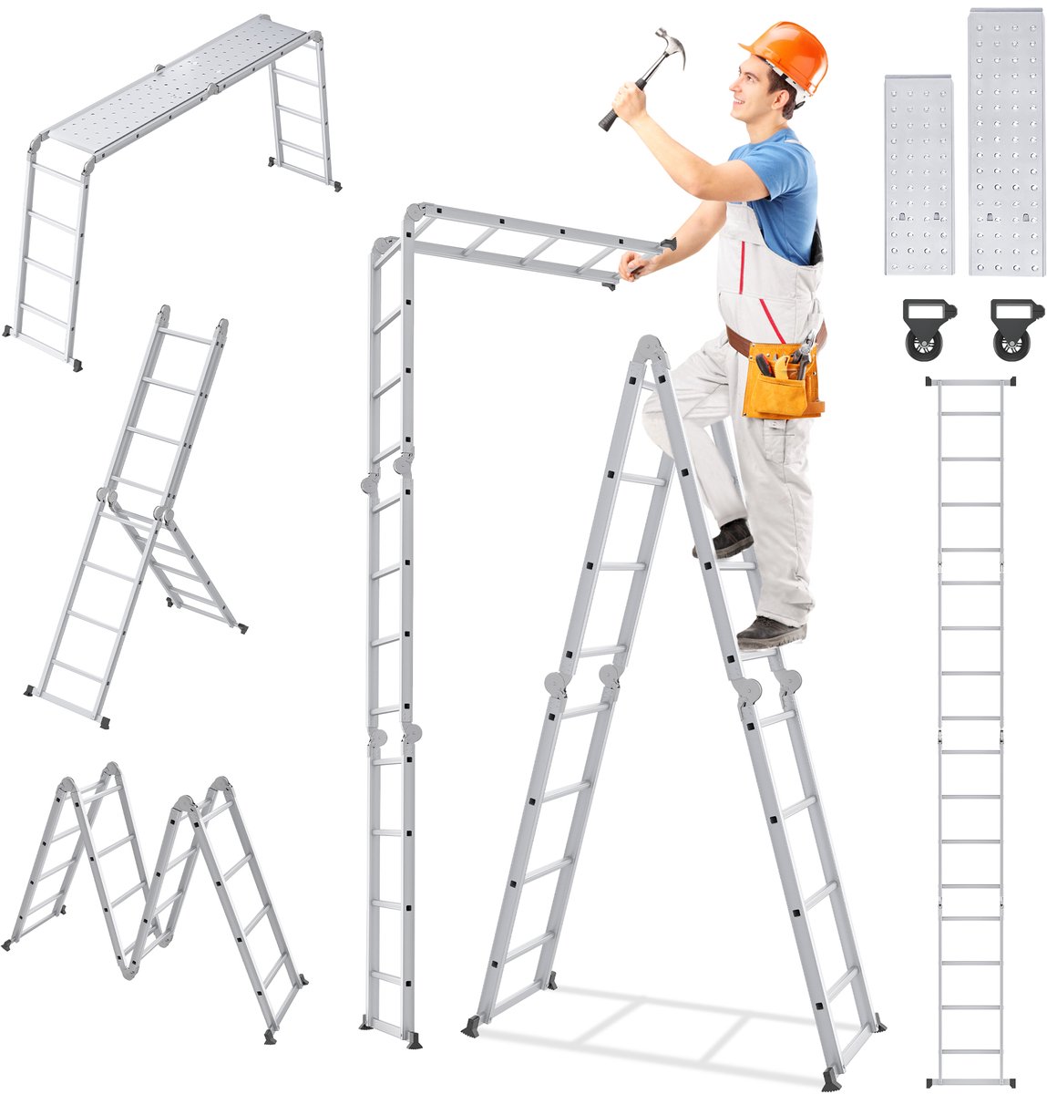 ACXIN 4x4 Multifunctionele Ladder 470 cm Vouwladder Aluminium 6-in-1 met Platform