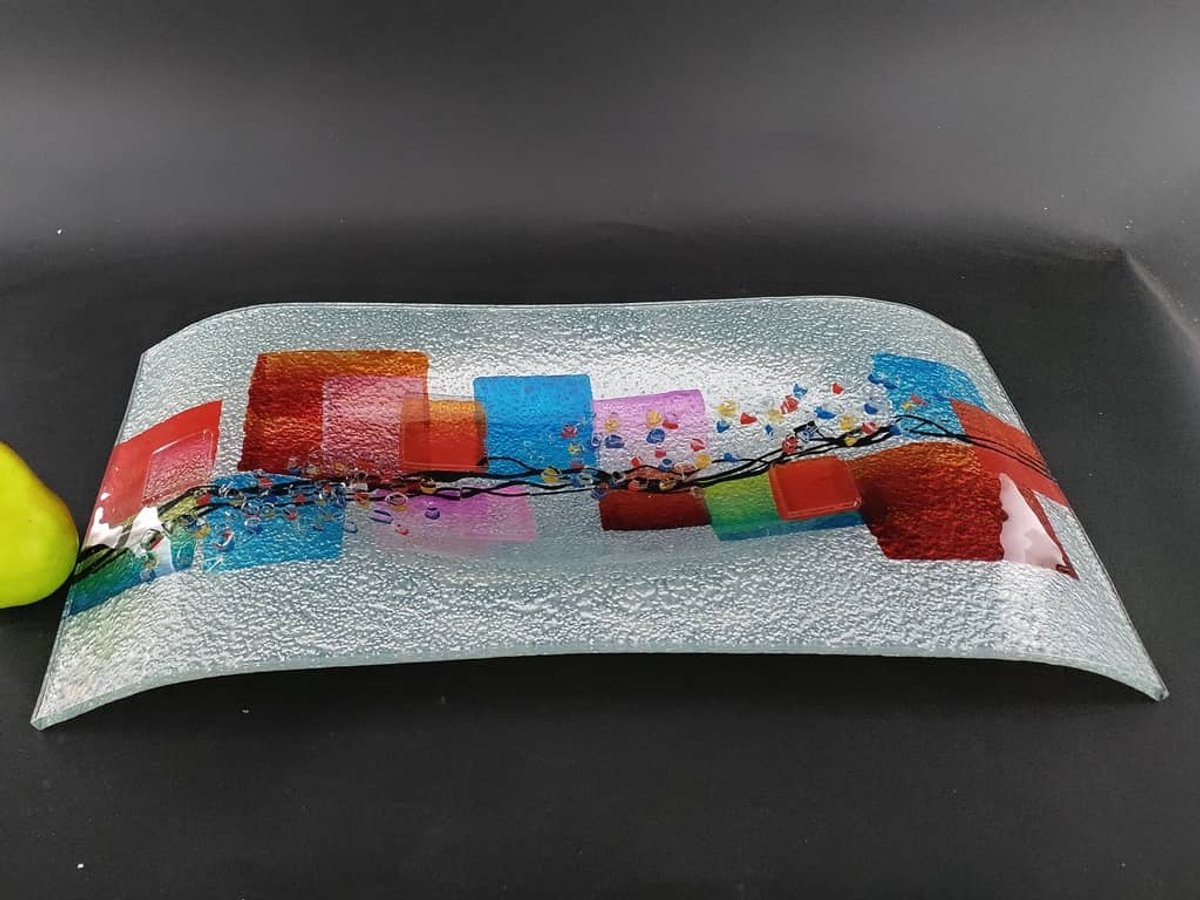 Glas Art GlasArt DesignSchaal Willou – Rechthoek | Handbeschilderde Glazen Schaal parelmoer