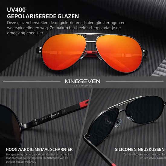 KingSeven Redstar - Pilotenbril met UV400 en polarisatie filter - Z68 van Kingseven — afbeelding 3