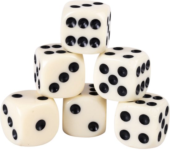 6 dobbelstenen - 16 mm- kunststof doosje - Engelhart - Dobbelen