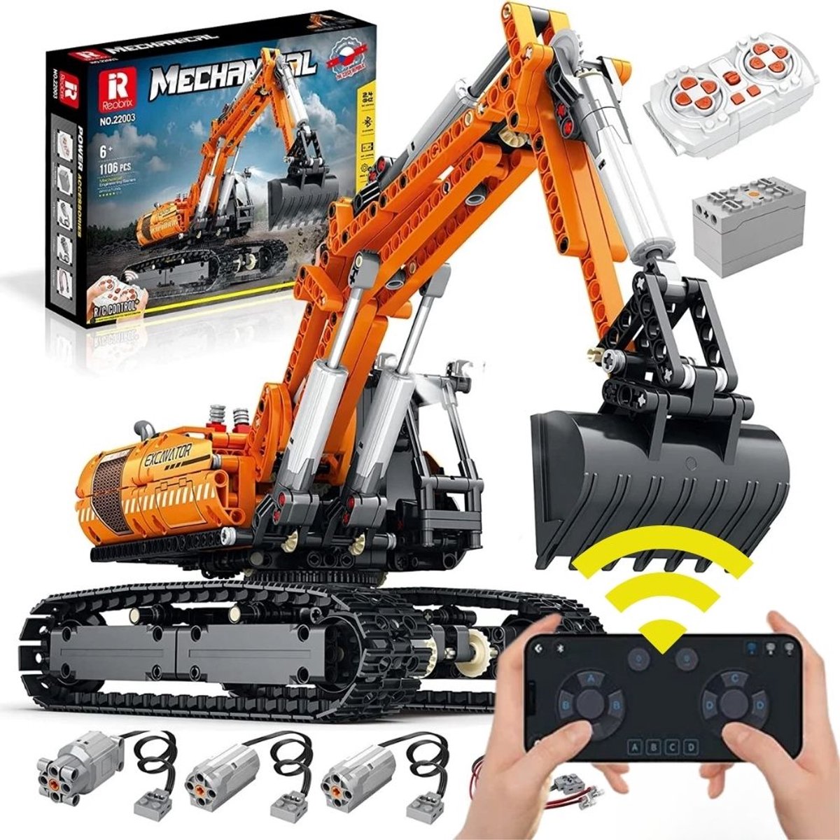 Reobrix 22003 Graafmachine Classic RC auto bouwset | City constructie modelbouw | Technische creator speelgoed ideas bouwpakketten voor volwassenen & kinderen | Radiografisch bestuurbare remote niet geschikt voor Lego | bouwdoos met 1169 bouwstenen