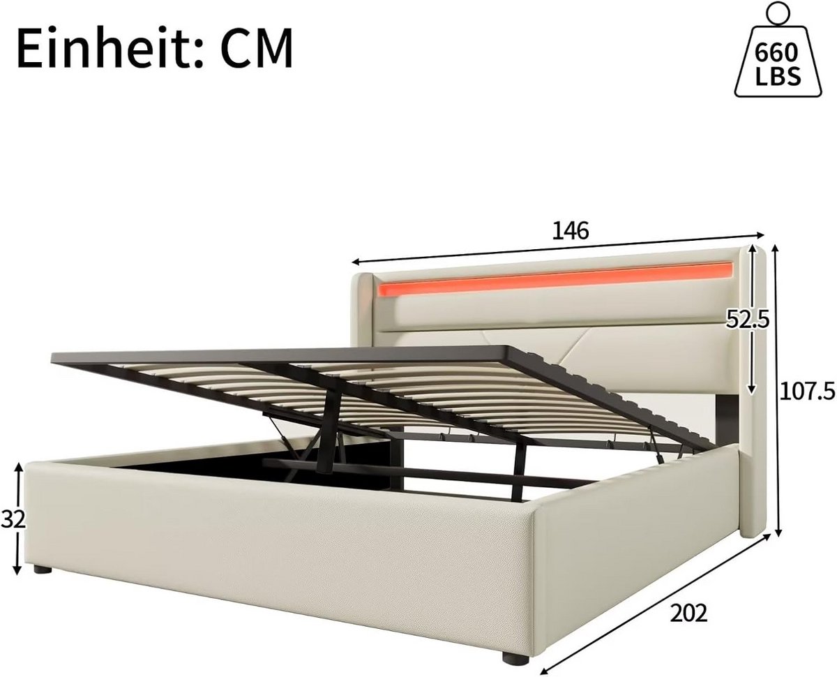 Gestoffeerd Tweepersoonsbed 140x200 cm met Opbergruimte