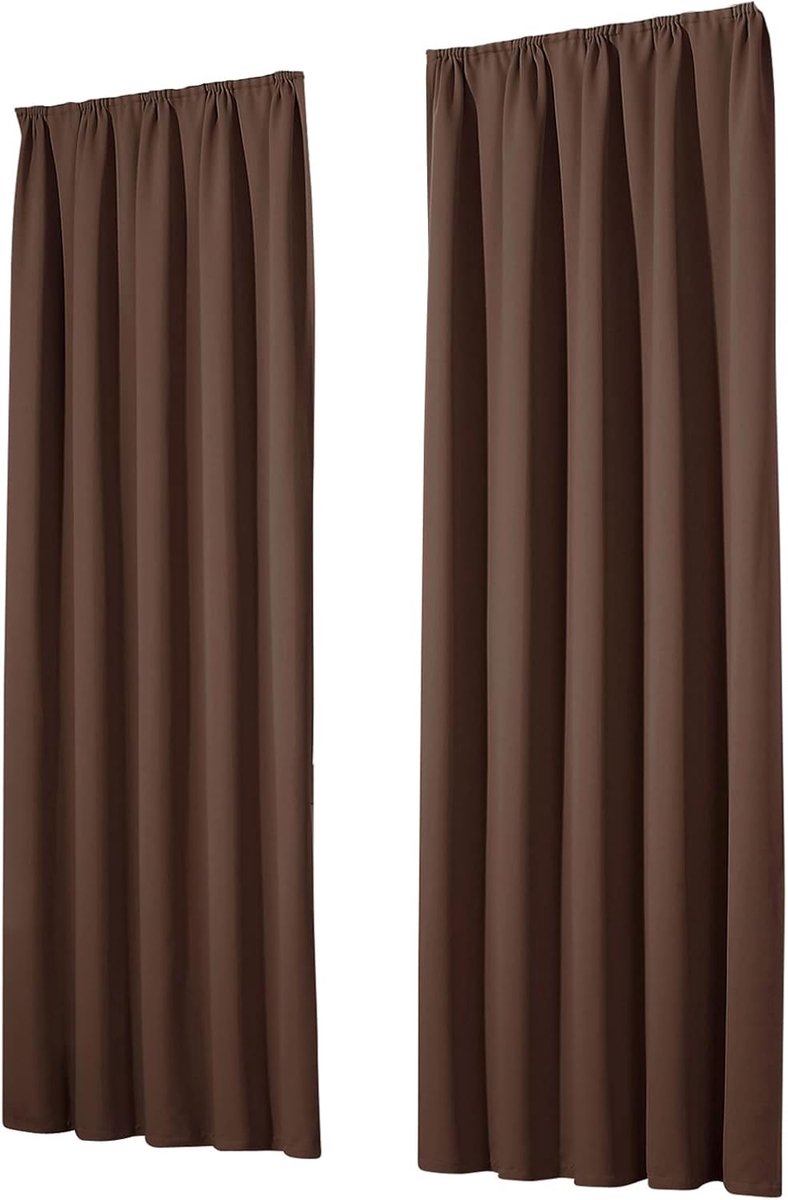 Famanu set van 2 verduisterende gordijnen - met plooiband - ondoorzichtige - thermische verduisterende gordijnen - warmte - isolatie - (h x b) 245 x 135 cm - in chocoladebruin Chocolate Brown.