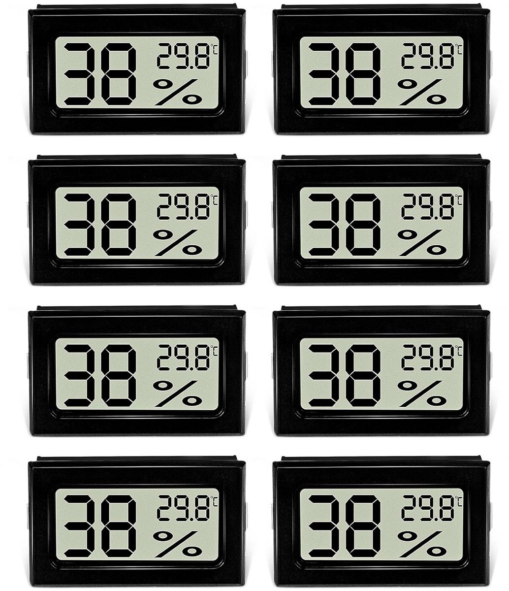8x Hygrometer Thermometer Binnen - Digitale Luchtvochtigheidsmeter Temperatuurmeter LCD