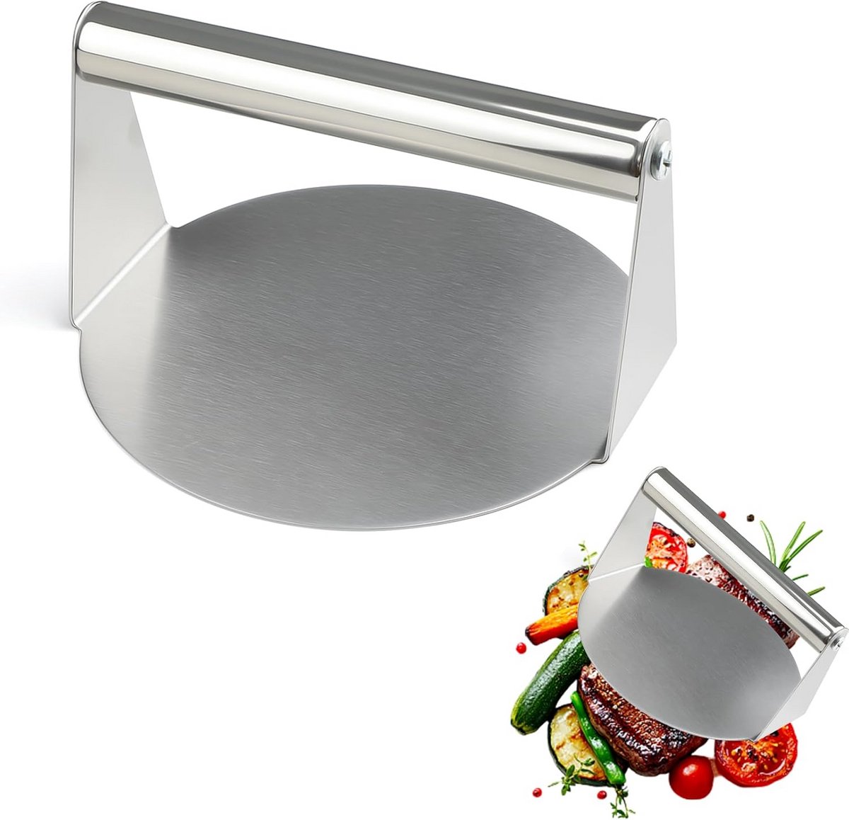 Ronde Hamburgerpers van RVS - 14 cm Smasher voor Perfecte Smash Burgers
