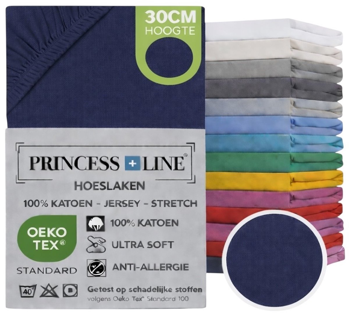 Princess Line- Comfortabel Ultra-Soft-Hoeslaken -100% katoen-Jersey -Stretch -Strijkvrij- Rondom elastiek-Hoekhoogte tot 30cm-Twijfelaar-120x200 cm-Donker Blauw