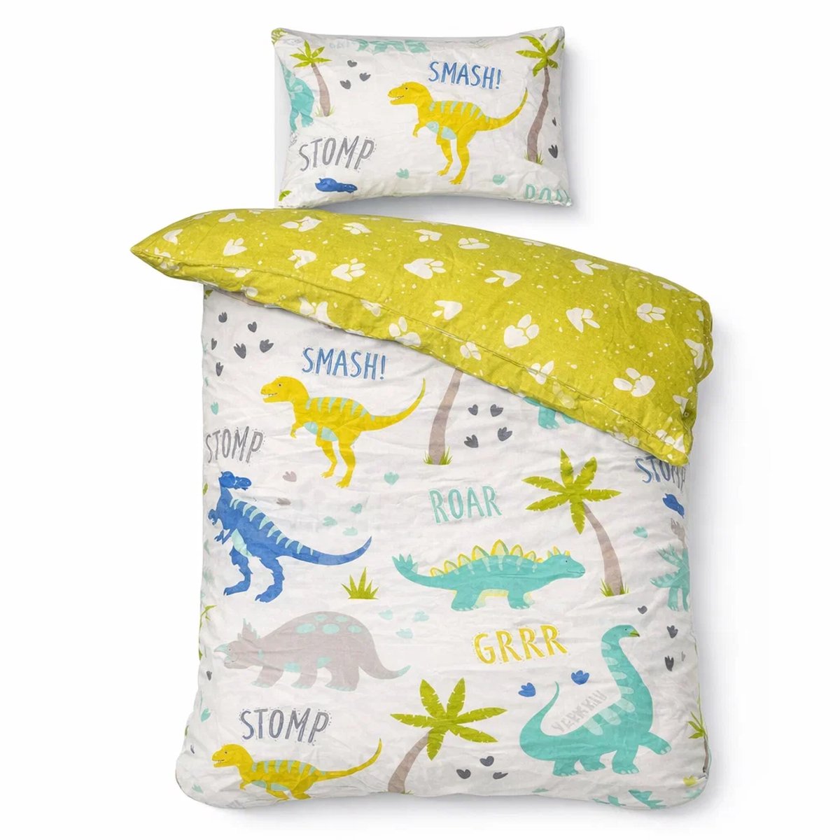decoware Kinderdekbedovertrek Dino's Roarsome 140x220 cm - Katoen - Eenpersoons - Dinosaurus Thema - Met Kussensloop Groen