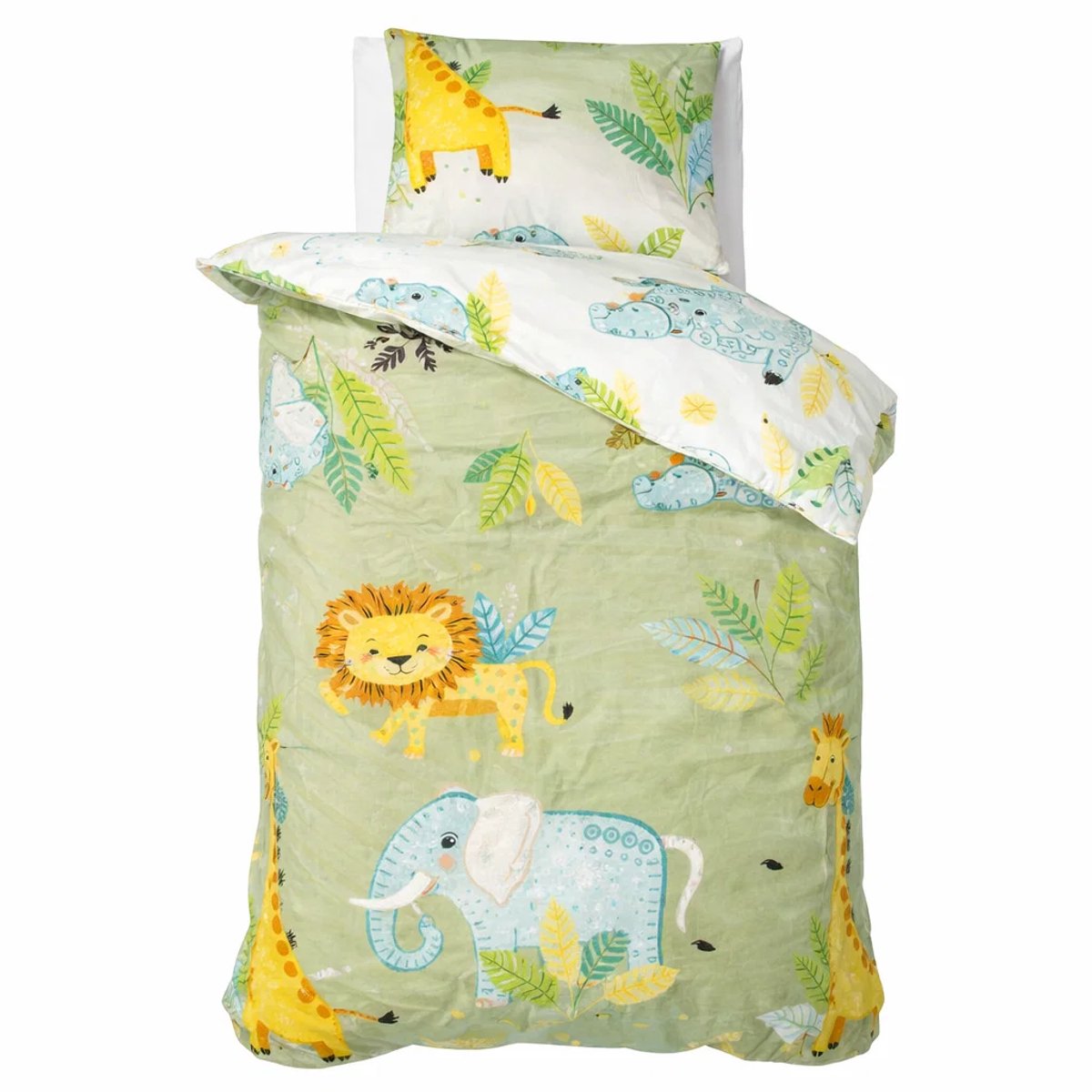 decoware Kinderdekbedovertrek Rumble In The Jungle 140x220 cm - Katoen - Eenpersoons - Dieren Thema - Met Kussensloop Groen
