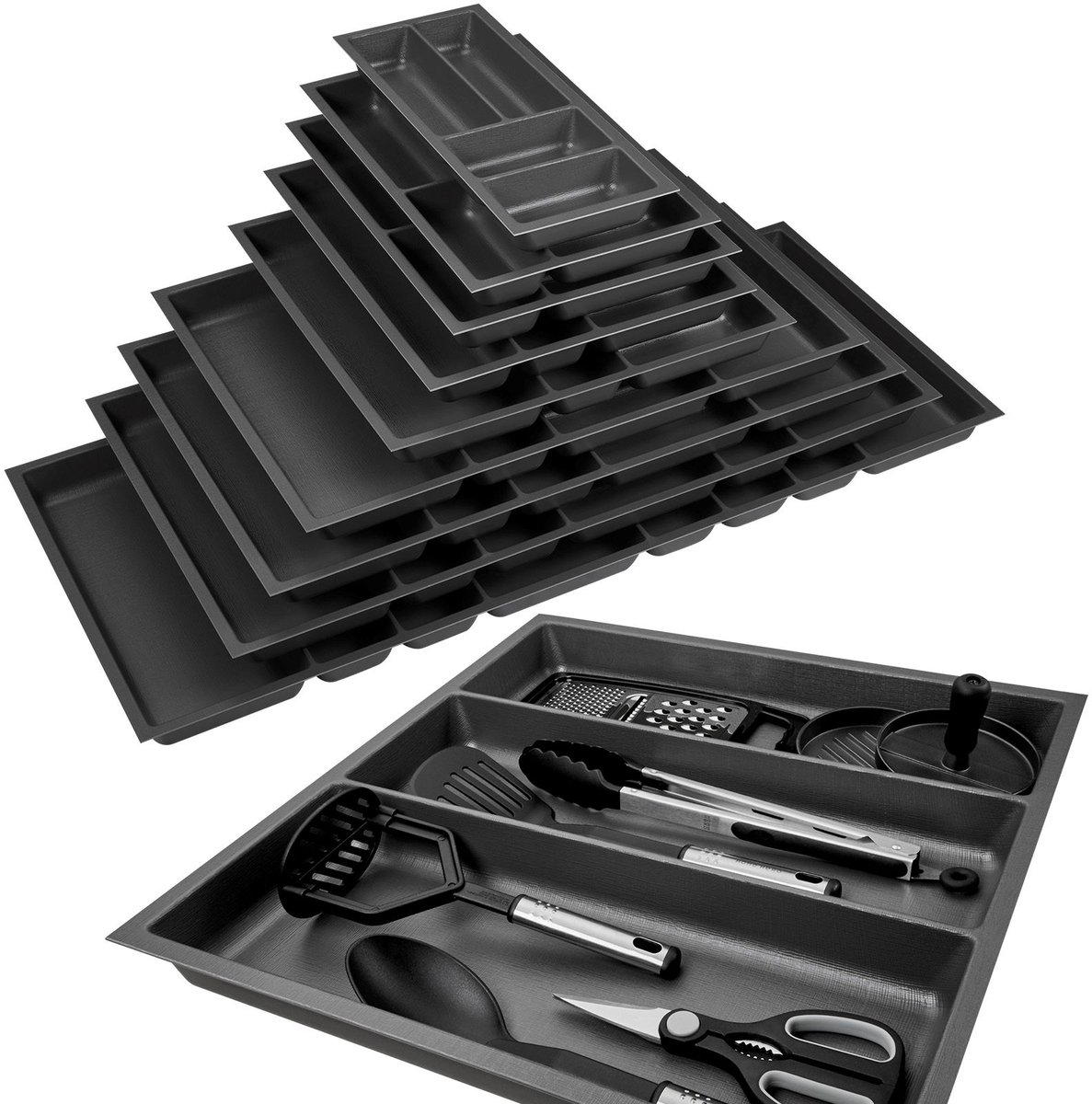 ORGA-BOX 3 Multifunctioneel inzetstuk diepte: 473 x breedte: 491 mm antraciet met zegelstructuur voor 60 cm laden, bijv. in Nobilia-keukens vanaf 08.2012.