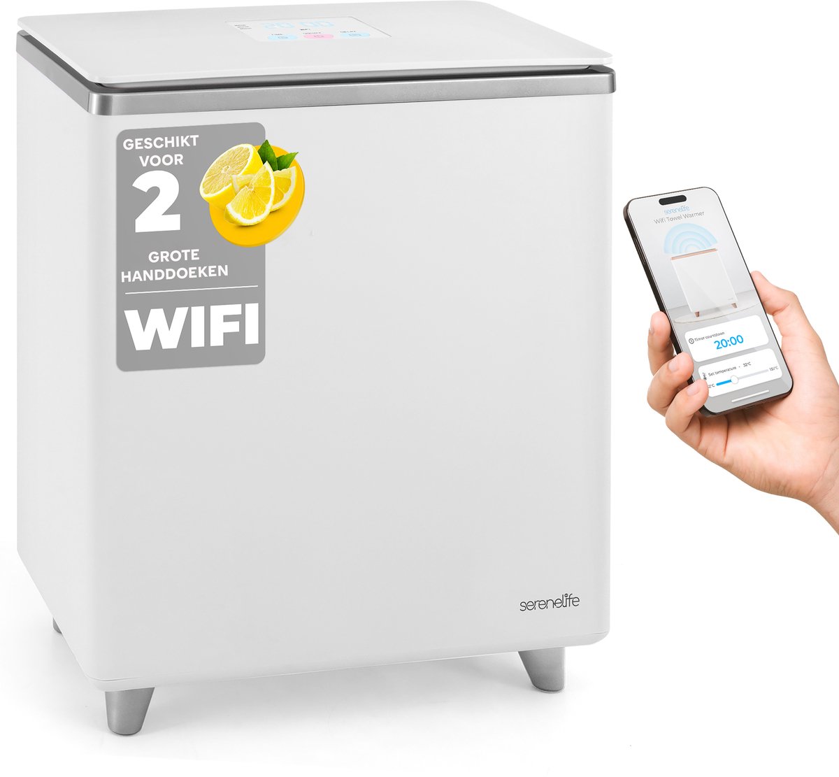 SereneLife WiFi Handdoekverwarmer – Luxe rechthoekige Towel Wamer– Met geurfunctie, automatische uitschakeling en WiFi-bediening –Zilver