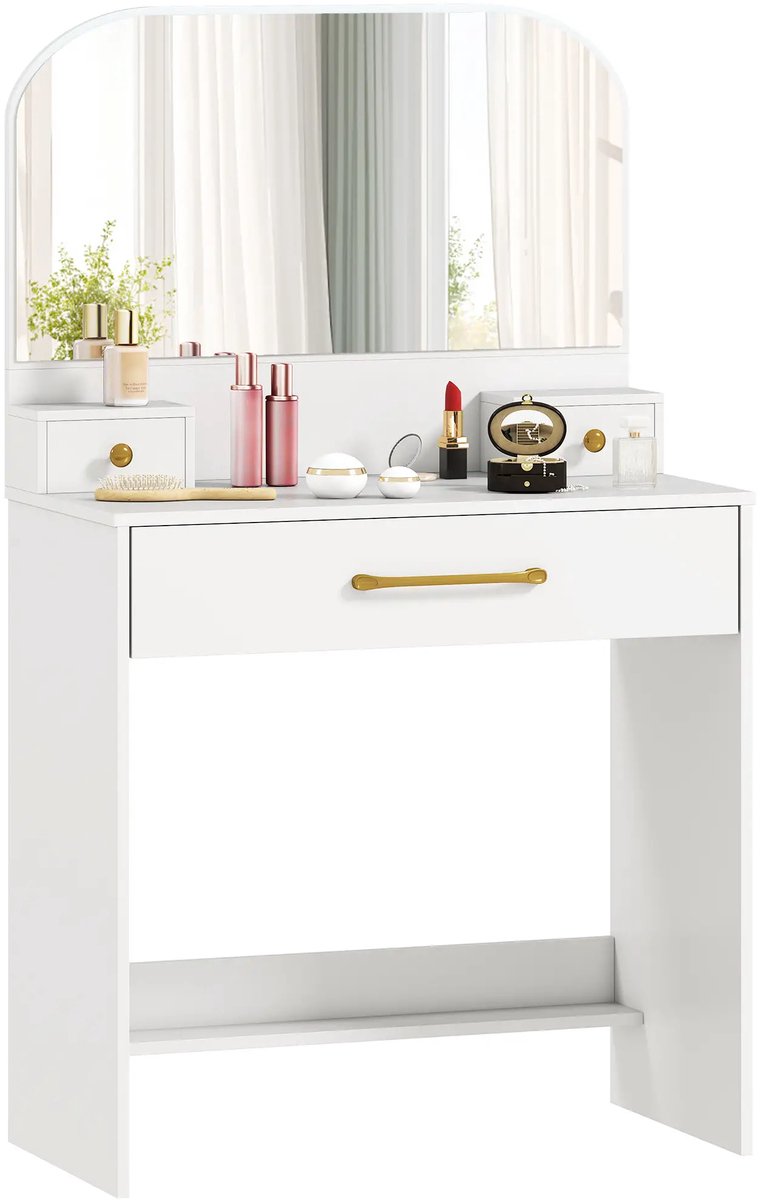 Kaptafel - met spiegel en verlichting - Make up tafel - Make up - Toilettafel - Met lades - Wit