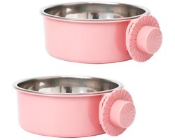 Set van 2 lichtgewicht roestvrijstalen voer- en waterbakken - Afneembare, hangende voer- en waterbakken van roestvrij staal - Geschikt voor puppy's, katten, konijnen, fretten, vogels en cavia's - M: 13.5x6cm